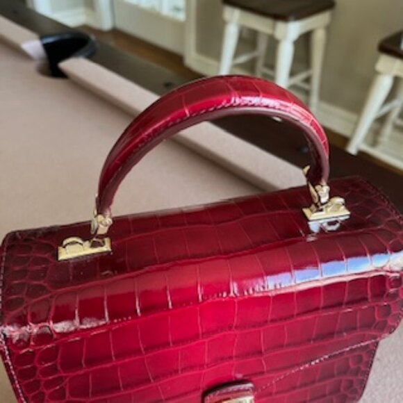 Aspinal of London Mayfair Deep Shine Cherry Ombre Croc Top Handle Handbag Purse - Picture 3 of 10